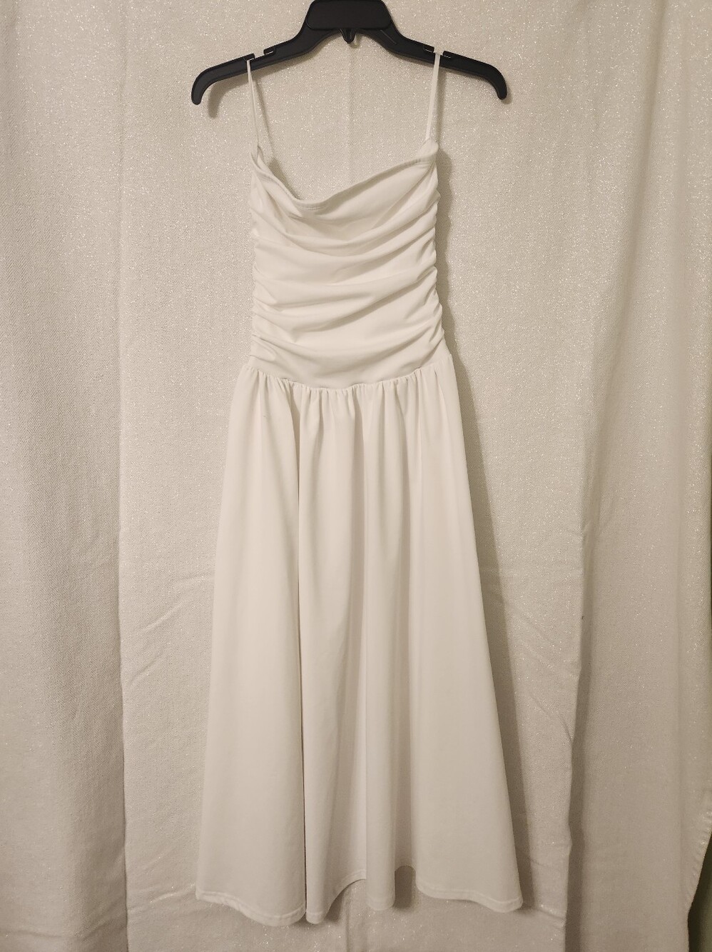 White Strapless Ruched Bodice Maxi Dress